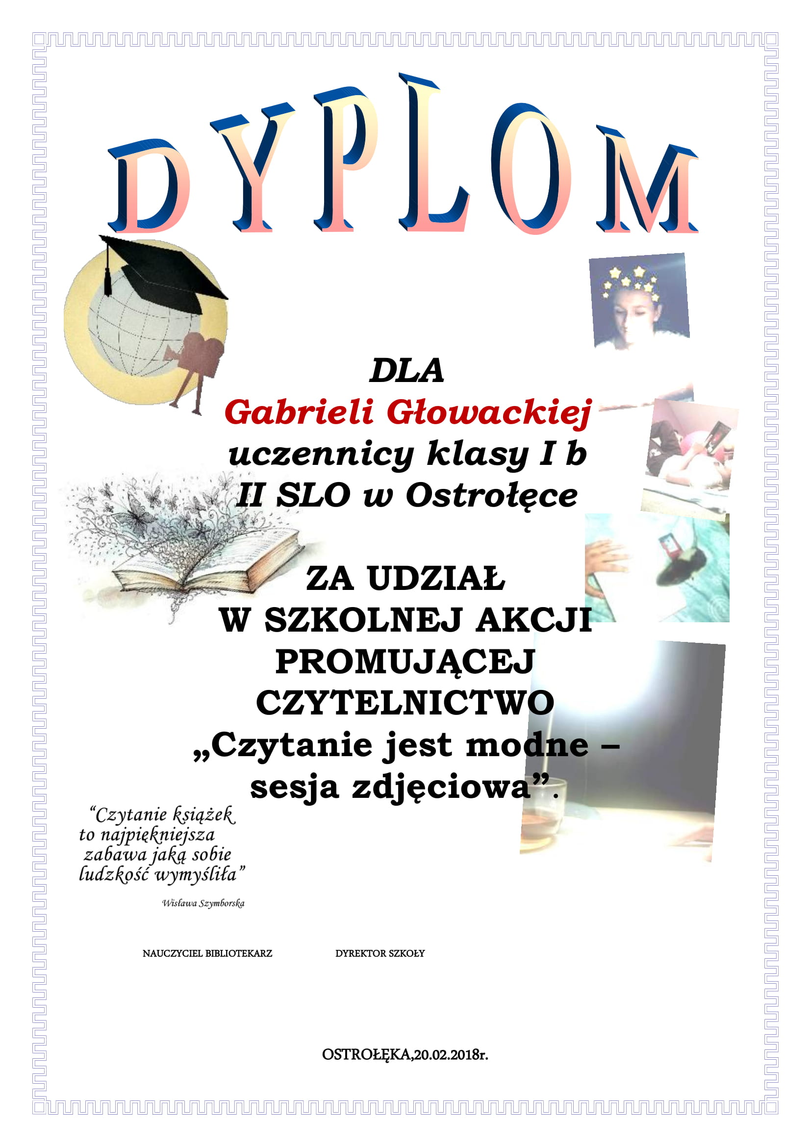 DYPLOM Konkurs czytanie jest modne gabrysia 1